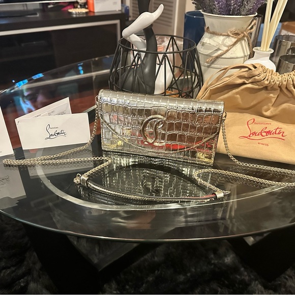Christian Louboutin Handbags - Christian Louboutin Platinum Croc Clutch